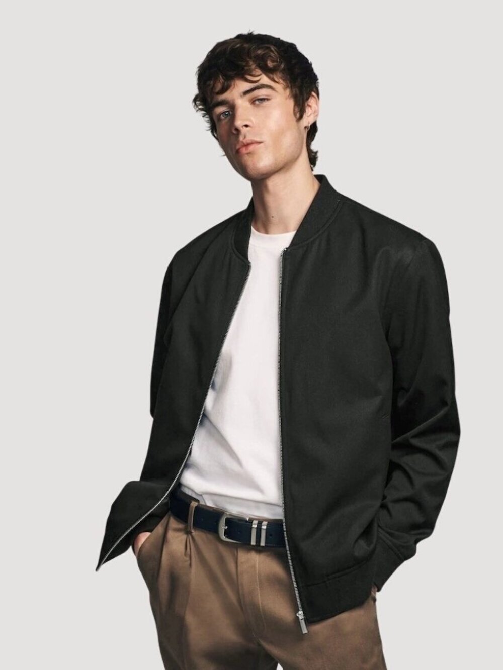 Infinity Men's S Faux Suede Bomber Jacket Black Fully Lined Knit Cuffs L1588